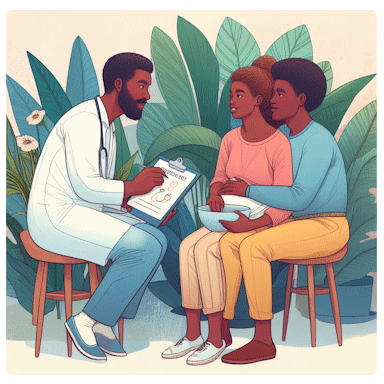 Un maïeuticien discute avec un couple de futurs parents